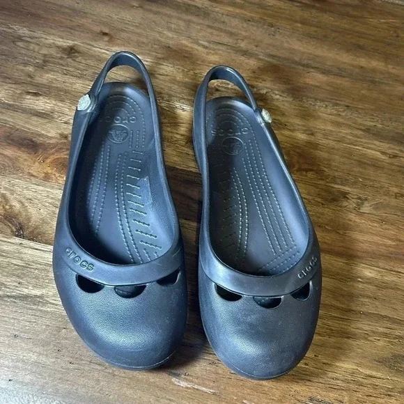 Crocs Women’s Black Slip On Flats Shoes w/Backstrap Size USA 11 - Picture 7 of 7